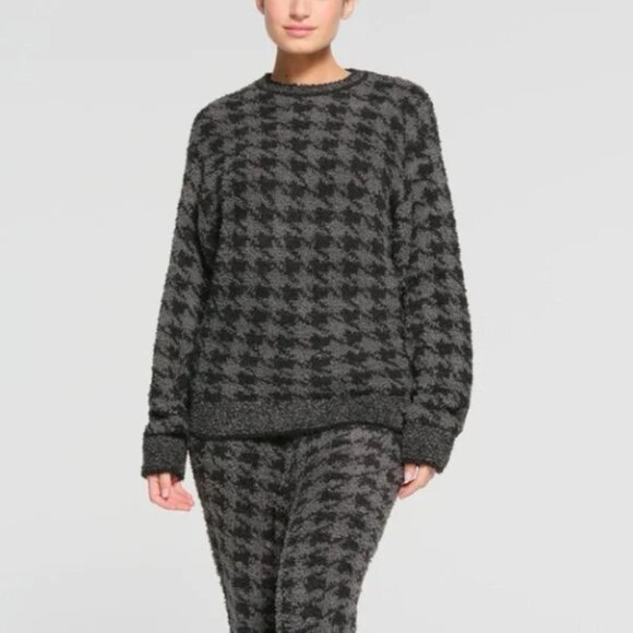 SKIMS Sweaters - SKIMS Cozy Unisex Pullover Size XXS/XS Onyx Houndstooth Teddy Comfy Soft NWT
